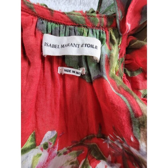 Isabel Marant Étoile Women Floral Sleeveless Ruffle Blouse Top Size 36 Red Green - Picture 3 of 8